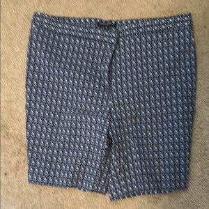 Women's Blue and White Patterned Bermuda Shorts